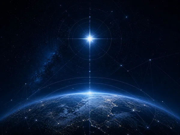 Illustration of a guiding star above Earth